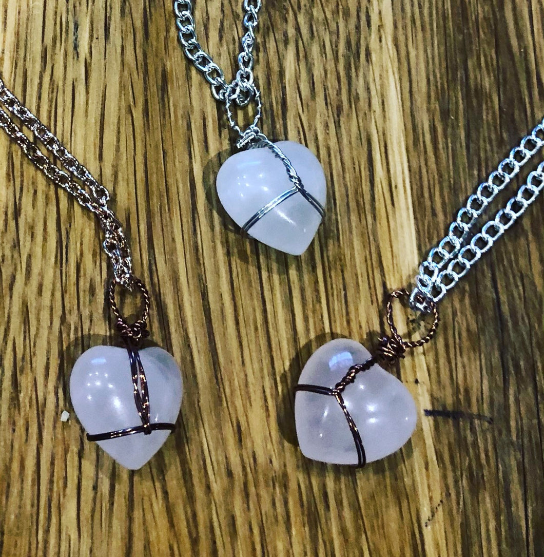 Love - Rose Quartz Heart crystal necklace